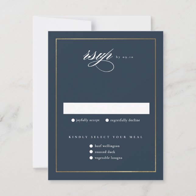 Tarjeta De Confirmación De Asistencia Clásico Elegante Script Boda de Oro (Anverso)