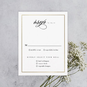 Tarjeta De Confirmación De Asistencia Clásico Elegante Script Boda de Oro