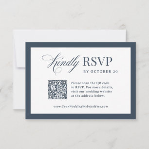 Tarjeta De Confirmación De Asistencia Clásico Luxe Azul Marino Código QR Escaneable Boda