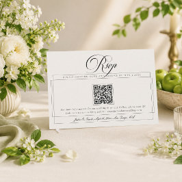 Tarjeta De Confirmación De Asistencia Clásico Marfil Negro Código QR Boda Caligrafía
