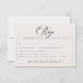 Tarjeta De Confirmación De Asistencia Clásico Marfil Negro Opción de Comida de Boda con