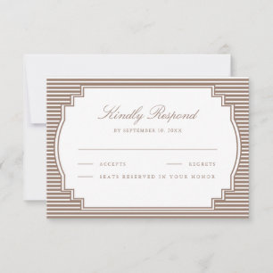 Tarjeta De Confirmación De Asistencia Clásico Mocha Marrón Rayado Boda 