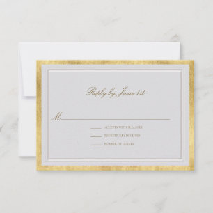Tarjeta De Confirmación De Asistencia Clásico Moderno Marfil Dorado Formal Elegante Boda