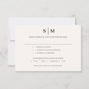 Tarjeta De Confirmación De Asistencia Clásico Monograma Simple Boda Marfil Blanco