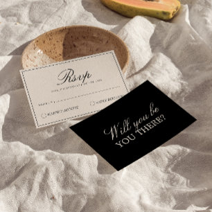 Tarjeta De Confirmación De Asistencia Clásico Negro Crema Dinero Antiguo Boda Elegante