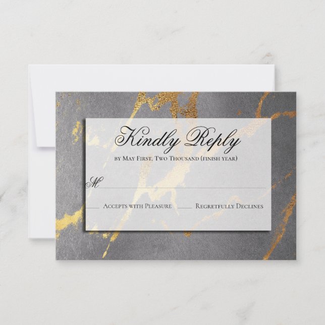 Tarjeta De Confirmación De Asistencia Clásico oro y mármol gris (Anverso)