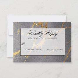 Tarjeta De Confirmación De Asistencia Clásico oro y mármol gris