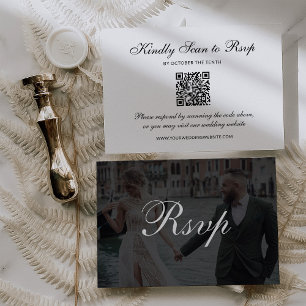 Tarjeta De Confirmación De Asistencia Clásico Overlay Oscuro Código QR Foto Boda