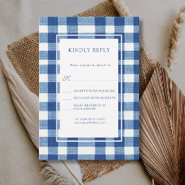 Tarjeta De Confirmación De Asistencia Clásico Plaid de Bodas Azul Marino y Azul Bebé