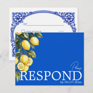 Tarjeta De Confirmación De Asistencia 💙🍋Clásico QR simple Azul & Limone Romance