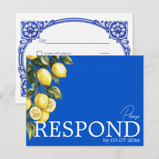 Tarjeta De Confirmación De Asistencia 💙🍋Clásico QR simple Azul & Limone Romance