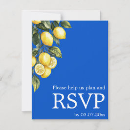 Tarjeta De Confirmación De Asistencia 💙🍋Clásico QR simple Azul & Limone Romance