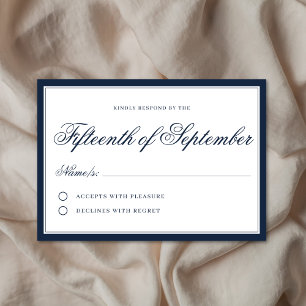 Tarjeta De Confirmación De Asistencia Clásico Regal Navy Blue Elegant Script Minimalista