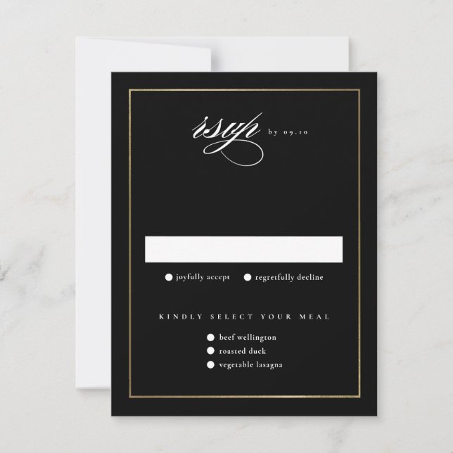 Tarjeta De Confirmación De Asistencia Clásico Script Elegante Boda de Oro (Anverso)