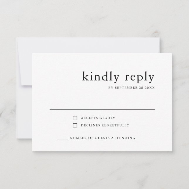 Tarjeta De Confirmación De Asistencia Clásico simple | Boda blanco y negro (Anverso)