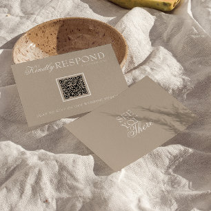 Tarjeta De Confirmación De Asistencia Clásico Soft Taupe Dinero Antiguo Código QR Elegan