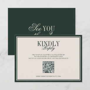 Tarjeta De Confirmación De Asistencia Clásico Tarjeta QR de Boda Verde Esmeralda Crema D
