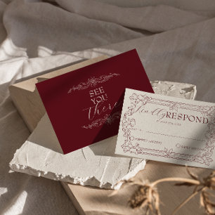Tarjeta De Confirmación De Asistencia Clásico vino de Borgoña dinero antiguo chic boda