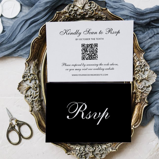 Tarjeta De Confirmación De Asistencia Classic and Formal Black | QR Code Wedding (Subido por el creador)