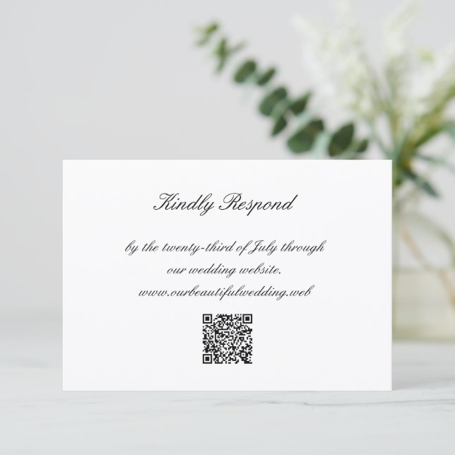 Tarjeta De Confirmación De Asistencia Classic Black and White QR Code Timeless Wedding (Anverso de pie)