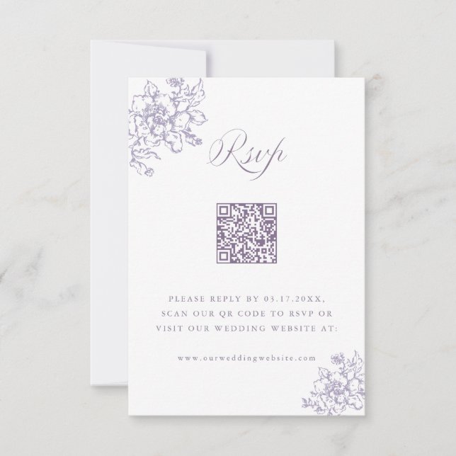 Tarjeta De Confirmación De Asistencia Classic Bloom Garden Lavender Wedding QR Code (Anverso)
