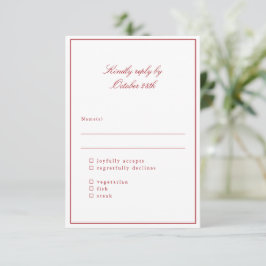 Tarjeta De Confirmación De Asistencia Classic Border Red Elegant Wedding Meal Choice