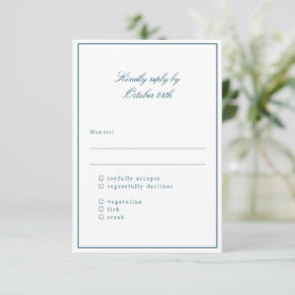 Tarjeta De Confirmación De Asistencia Classic Border Teal Elegant Wedding Meal Choice