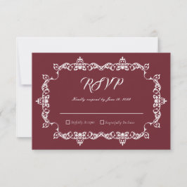 Tarjeta De Confirmación De Asistencia Classic Burgundy Wine Ornately Framed Wedding