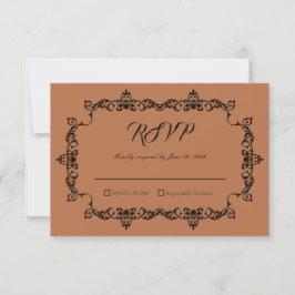 Tarjeta De Confirmación De Asistencia Classic Copper Glow Ornately Framed Wedding