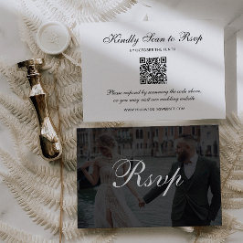 Tarjeta De Confirmación De Asistencia Classic Dark Overlay | QR Code Photo Wedding