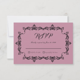Tarjeta De Confirmación De Asistencia Classic Dusty Rose Pink Ornately Framed Wedding