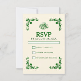 Tarjeta De Confirmación De Asistencia Classic Elegance Ivory & Emerald Floral Wedding