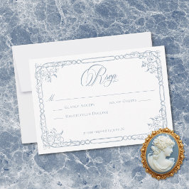 Tarjeta De Confirmación De Asistencia Classic Elegant Dusty Blue Floral Frame Wedding