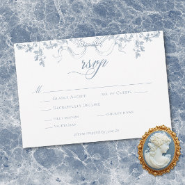 Tarjeta De Confirmación De Asistencia Classic Elegant Dusty Blue Floral Swag Wedding