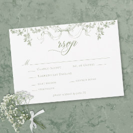 Tarjeta De Confirmación De Asistencia Classic Elegant Sage Green Floral Frame Wedding