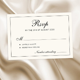 Tarjeta De Confirmación De Asistencia Classic elegant script black and ivory wedding