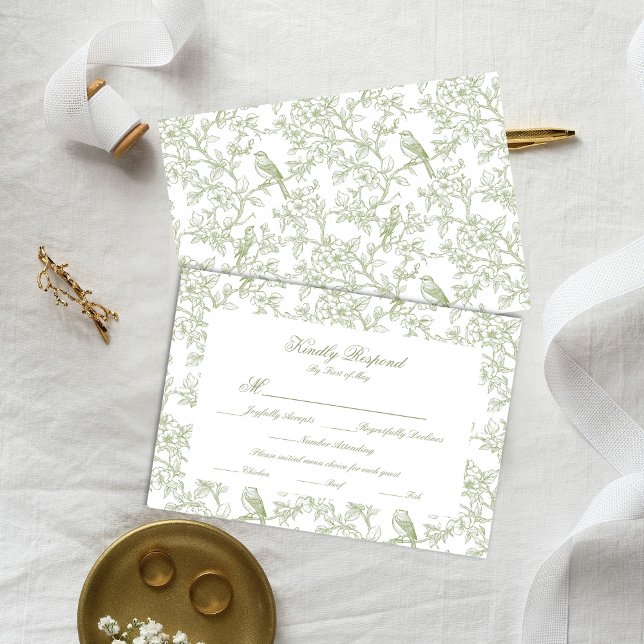 Tarjeta De Confirmación De Asistencia Classic Green Floral Garden Toile Response Card (Subido por el creador)