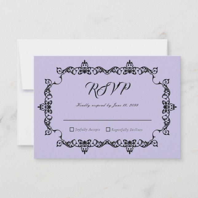 Tarjeta De Confirmación De Asistencia Classic Lavender Purple Ornately Framed Wedding (Anverso)