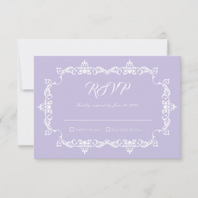 Tarjeta De Confirmación De Asistencia Classic Lavender Purple Ornately Framed Wedding (Anverso)