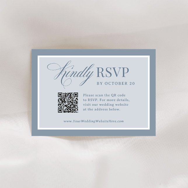 Tarjeta De Confirmación De Asistencia Classic Luxe | Elegant Dusty Blue QR Code Wedding (Subido por el creador)