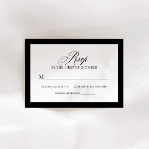 Tarjeta De Confirmación De Asistencia Classic Luxe   Elegante Boda blanco y negro