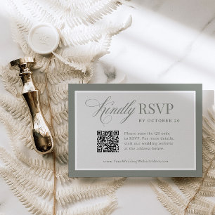 Tarjeta De Confirmación De Asistencia Classic Luxe   Elegante Boda de código QR verde sa