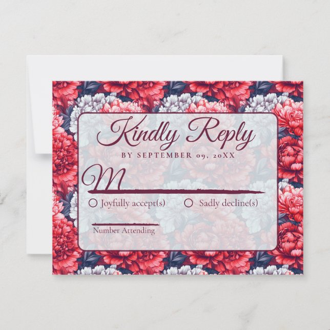 Tarjeta De Confirmación De Asistencia Classic Nature Peonies Flower Autumn Wedding  (Anverso)