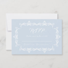 Tarjeta De Confirmación De Asistencia Classic Powder Blue Ornately Framed Wedding