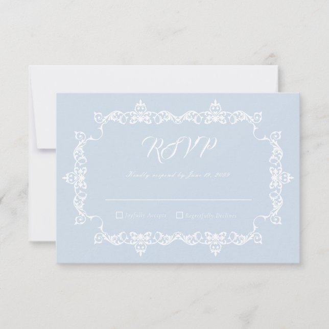 Tarjeta De Confirmación De Asistencia Classic Powder Blue Ornately Framed Wedding (Anverso)