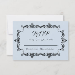 Tarjeta De Confirmación De Asistencia Classic Powder Blue Ornately Framed Wedding