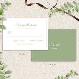 Tarjeta De Confirmación De Asistencia Classic Real Sage Green Monogram Script Wedding