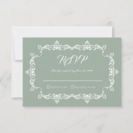 Tarjeta De Confirmación De Asistencia Classic Sage Green Ornately Framed Wedding