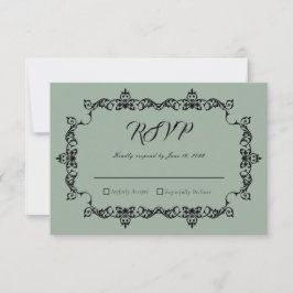 Tarjeta De Confirmación De Asistencia Classic Sage Green Ornately Framed Wedding