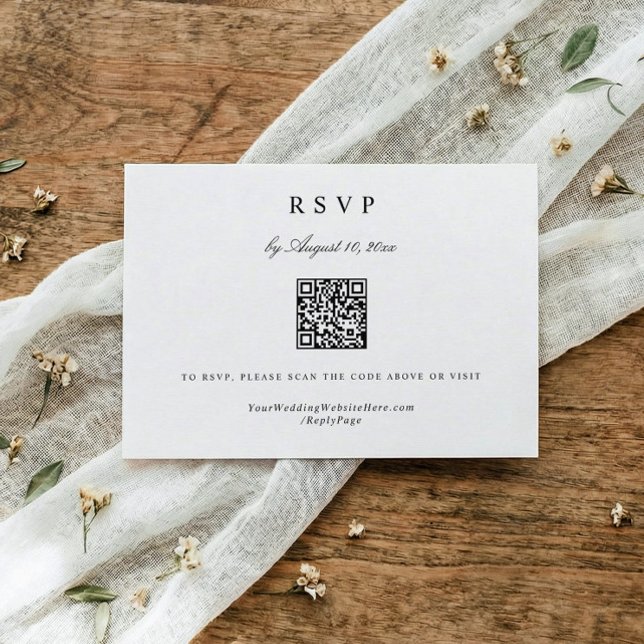 Tarjeta De Confirmación De Asistencia Classic Simple Modern Elegant Wedding QR Code (Black and white wedding RSVP card with elegant calligraphy and QR code for RSVP)
